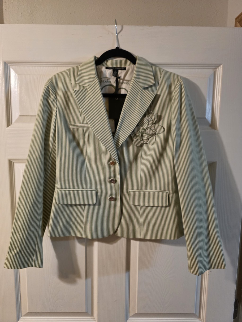 Nwt Sandra Angelozzi Women's Striped Green Striped Blazer Jacket Sz 38